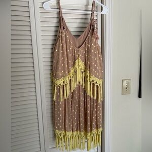 Free People Brown and Yellow Mini Dress